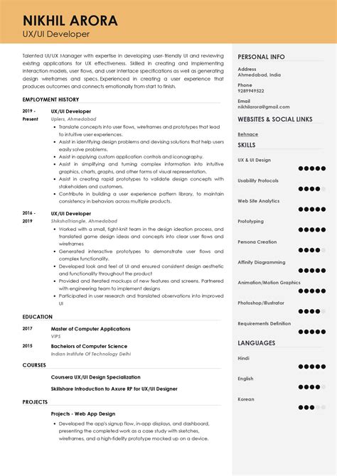 Sample Resume of UX/UI Developer with Template & Writing Guide | Resumod.co