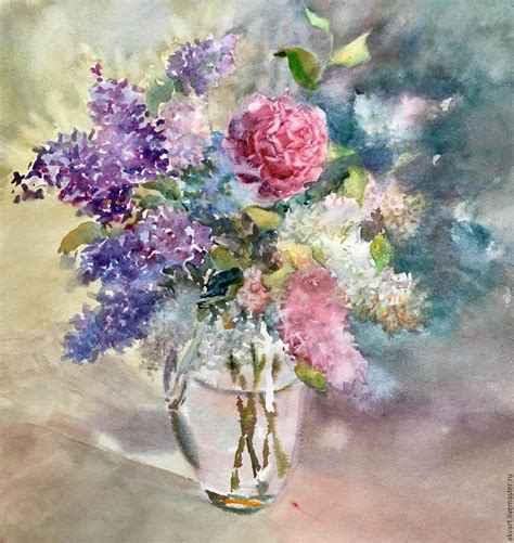 Watercolour, painting watercolors. Flowers. A bouquet of lilacs. в ...