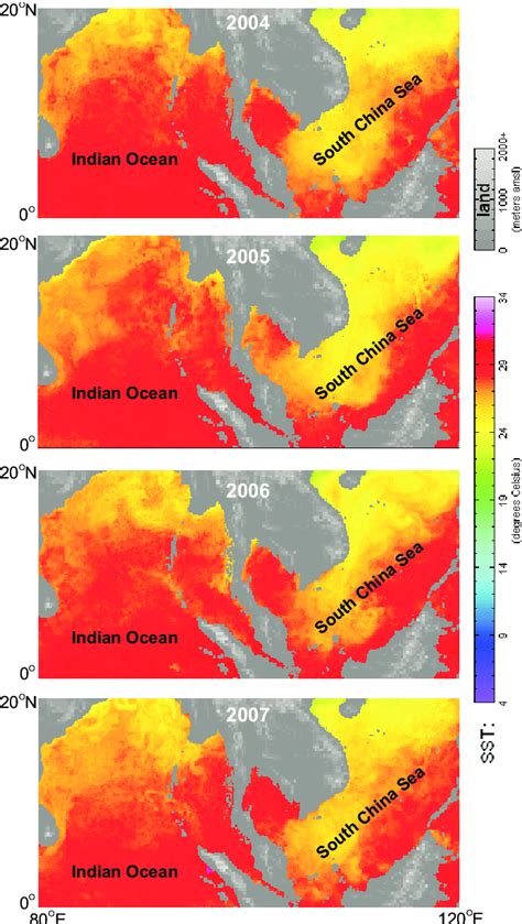 Sea surface temperature observed for the northern Indian Ocean region ...