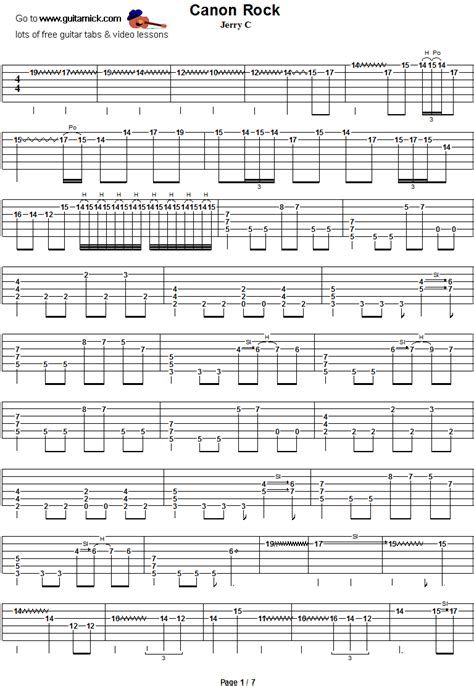 CANON ROCK (JerryC) Guitar Tab: GuitarNick.com