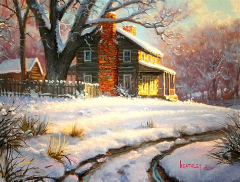 Winter house, art, house, bonito, winter, countryside, snow, painting ...