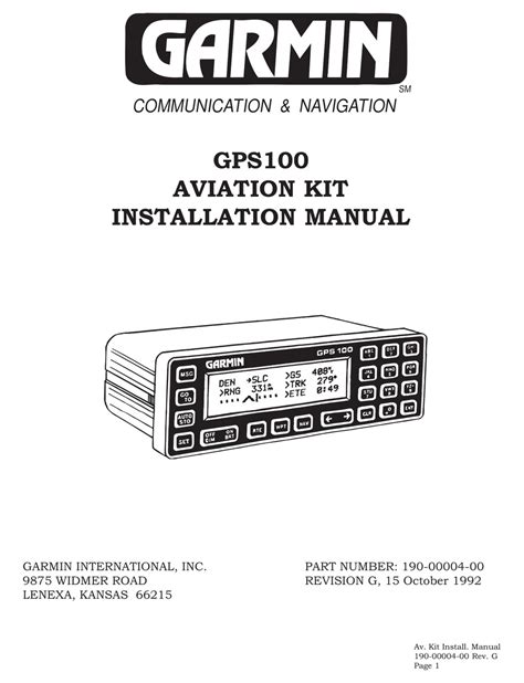 GARMIN GPS 100AVD GPS INSTALLATION MANUAL | ManualsLib