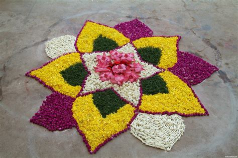 Flower Rangoli Designs - Onam Rangoli Designs with Flowers