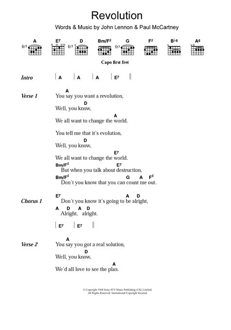 Revolution 1 by The Beatles Sheet Music for Guitar Chords/Lyrics at ...