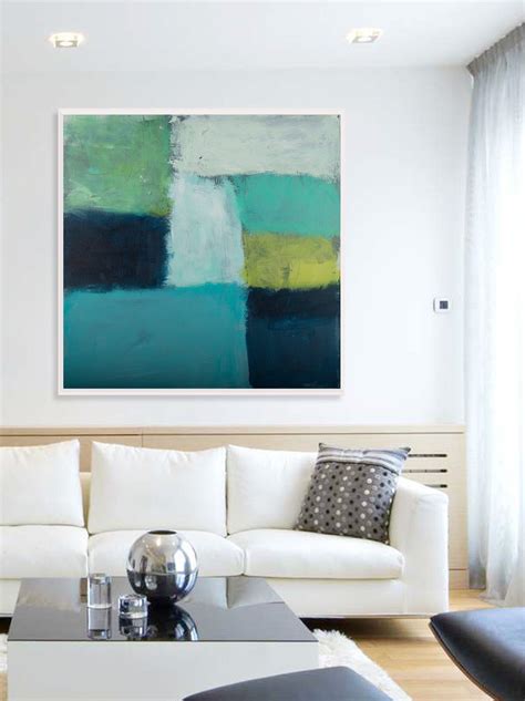 Large Teal Geometric Abstract Canvas Art Print, Green Abstract Acrylic ...