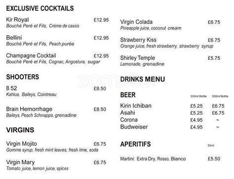 Menu at Benihana Piccadilly steakhouse, London, 37 Sackville St