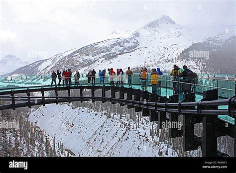 Glacier Skywalk in Jasper National Park, Alberta, Canada and view of ...