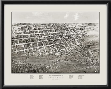 Vintage City Maps - Bird's Eye View of Marshall, Michigan 1868