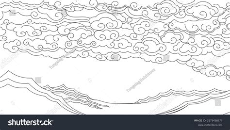 Traditional Drawing Clouds Mountains Vector Stock Vector (Royalty Free ...