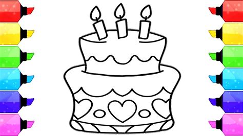 How to Draw Birthday Cake Coloring Pages for kids | Learn Drawing and ...