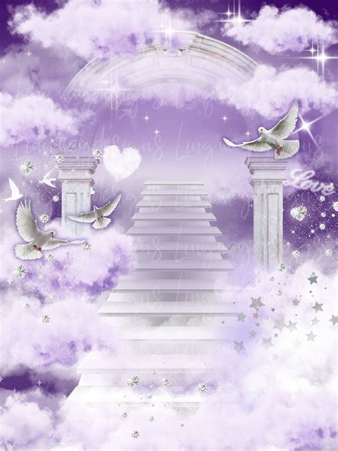 Purple Sky Clouds Heavens Stairway Memorial Background PNG Add Photo ...