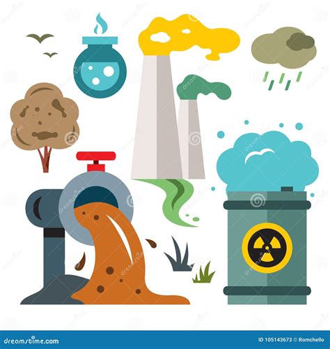 Environment Pollution. Ecology. Flat Style Colorful Vector Cartoon ...