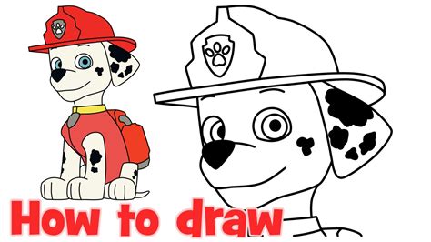 How to draw Marshall Paw Patrol characters step by step easy drawing ...