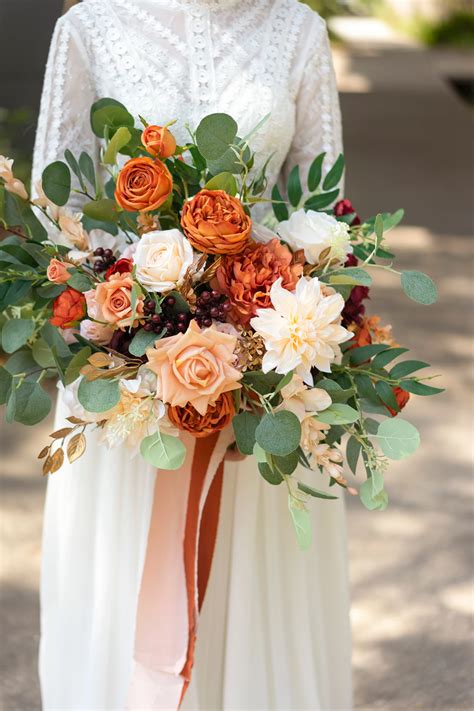 17" Deluxe Bridal Bouquet - Terracotta in 2021 | Bridal bouquet fall ...