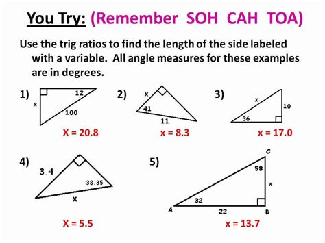 Sohcahtoa Worksheet With Answers