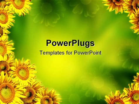 Yellow sunflowers on background of green color PowerPoint Template ...