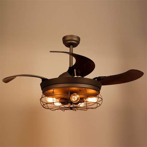 46" Industrial Ceiling Fans with Lights Remote Control Retractable 4 ...