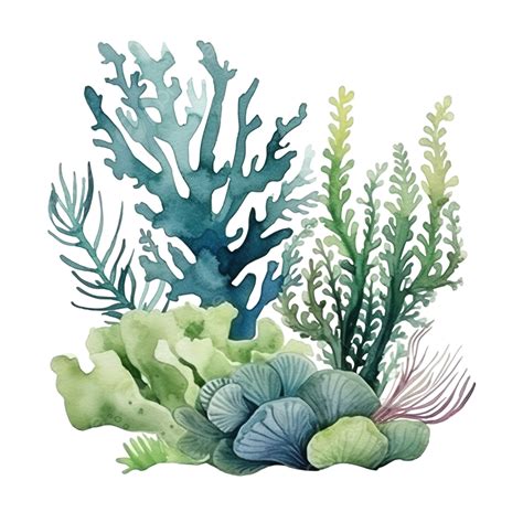 Seaweeds Underwater Ocean Plants Sea Coral Elements Watercolor ...