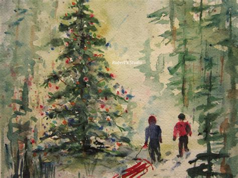 Christmas Painting Christmas Tree Print of Original | Etsy