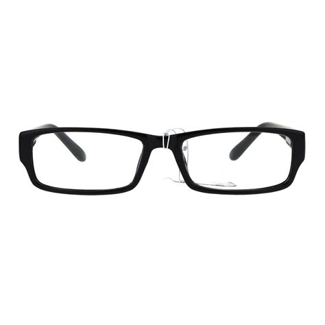 Mens Classic Narrow Rectangular Plastic Clear Lens Eye Glasses Black ...