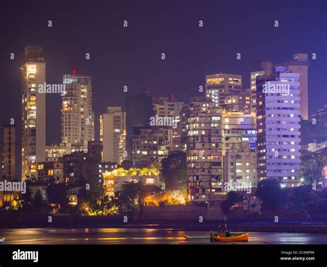 Mumbai night skyline view from Marine Drive in Mumbai, India Stock ...