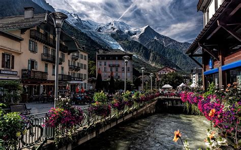 Chamonix, evening, sunset, r, Alps, Chamonix cityscape, Haute-Savoie ...