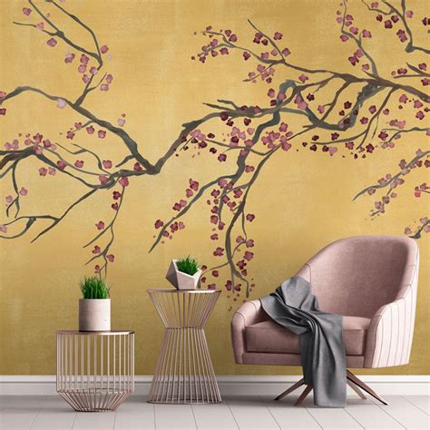 Gold Cherry Blossom Wallpaper Mural - Feathr Wallpapers | Cherry ...