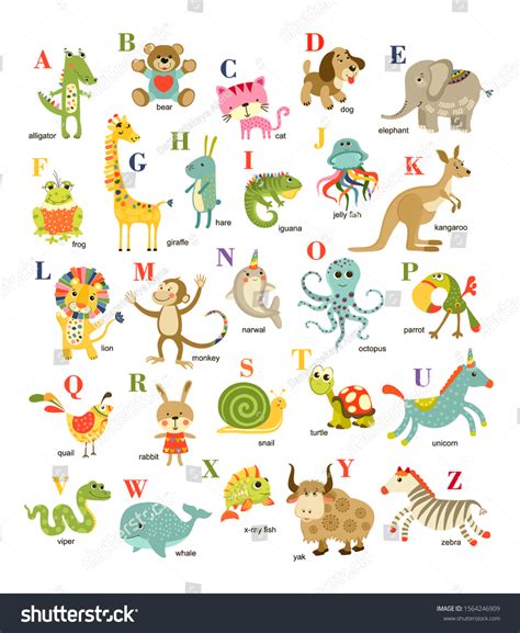 Cute Cartoon Baby Animals Alphabet On 스톡 일러스트 1564246909 | Shutterstock