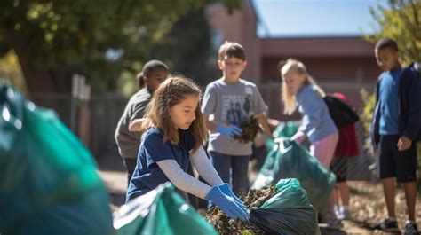 Premium AI Image | Group of kids clean as volunteer save the world