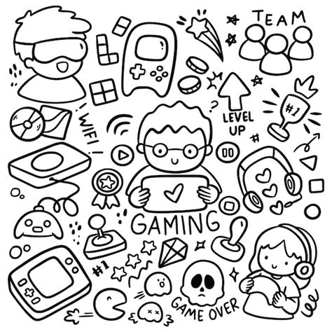 Premium Vector | Set of hand drawn gamer gadget doodle isolated on white