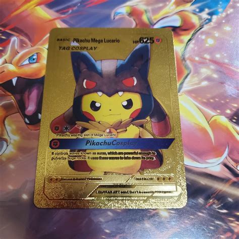 Mavin | Pokemon Pikachu Mega Lucario Tag Cosplay Gold Foil Custom Card