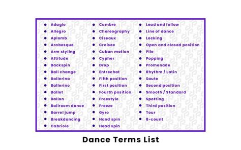 dance terms list | Dance terms, Ballet terms, Slow dance