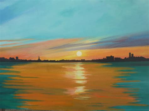 "Sunset On The Horizon" acrylic on canvas: for sale | Landscape trees ...