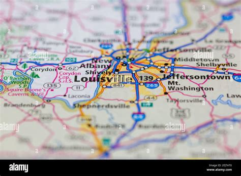 Louisville Kentucky USA and surrounding areas Shown on a road map or ...