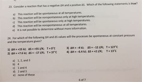 Solved Consider a reaction that has a negative delta H and a | Chegg.com