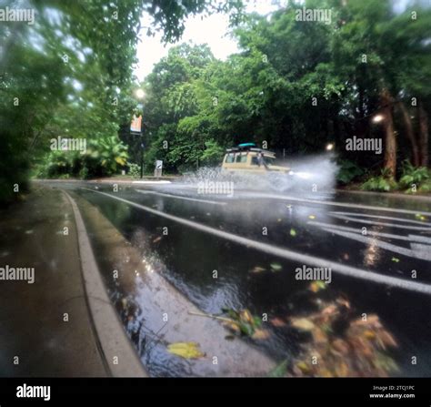 Emergency vehicle on Collins Avenue, Edge Hill, during Cyclone Jasper ...