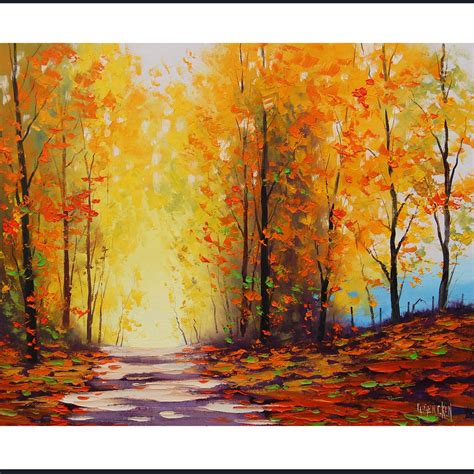 YELLOW autumn PAINTING Golden fall trees by GerckenGallery on Etsy