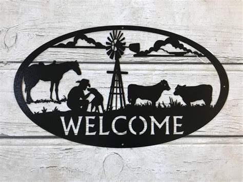 Welcome Sign With Farm Ranch Scene Custom Metal Art - Etsy | Custom ...