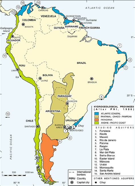 Map of South America with the different countries and its capital ...