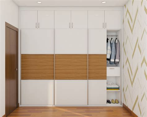 White Modern Sliding Door Wardrobe Design With Loft | Livspace