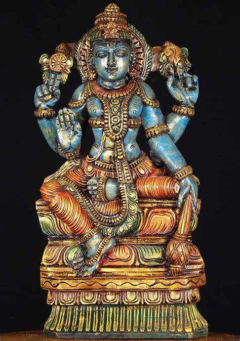 SOLD Wooden Painted Vishnu Statue 24" (#76w1z): Hindu Gods & Buddha Statues