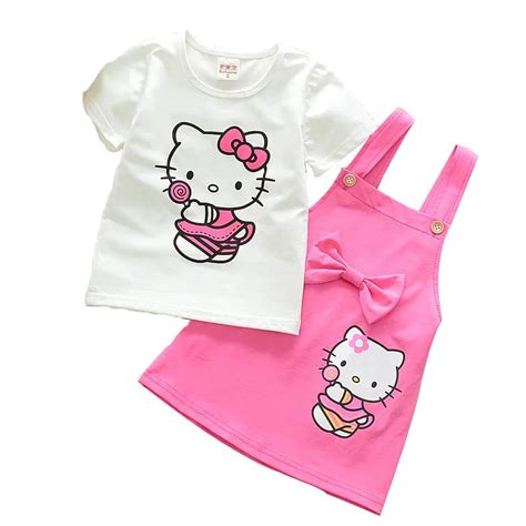 Girls Clothes Hello Kitty Girls Ruffle Outfits Two Piece Skirt Set ...