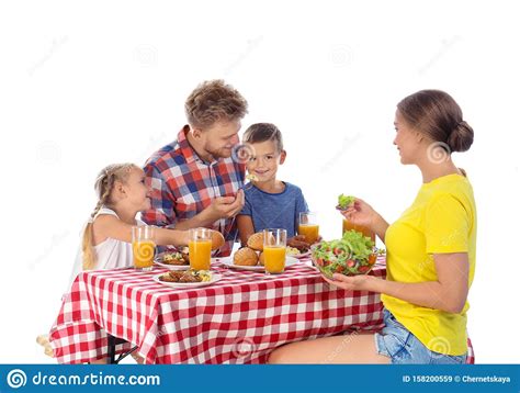 Happy Family Having Picnic at on White Background Stock Image - Image ...