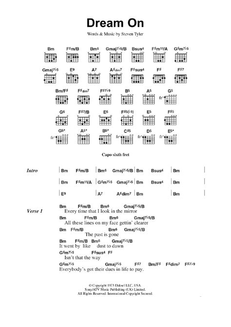 Dream On Sheet Music | Aerosmith | Guitar Chords/Lyrics