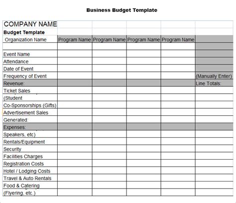 Catering Business Budget Template