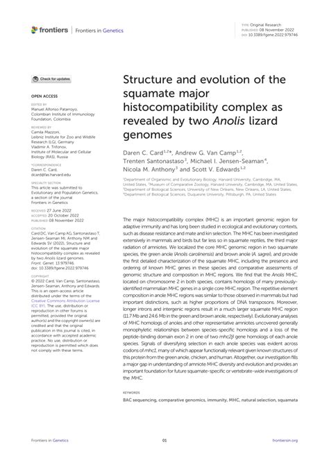 (PDF) Structure and evolution of the squamate major histocompatibility ...