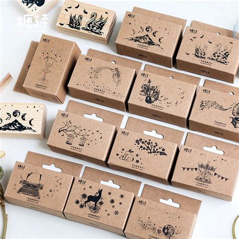 New animal landscape student child wood stamp DIY wooden rubber stamps ...