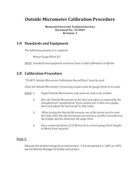 (PDF) Outside Micrometer Calibration Procedure · PDF fileOutside ...