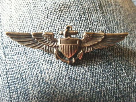 RARE WW2 USN USMC AVIATOR PILOT WINGS PIN BACK STERLING GOLD FILLED 1.5 ...