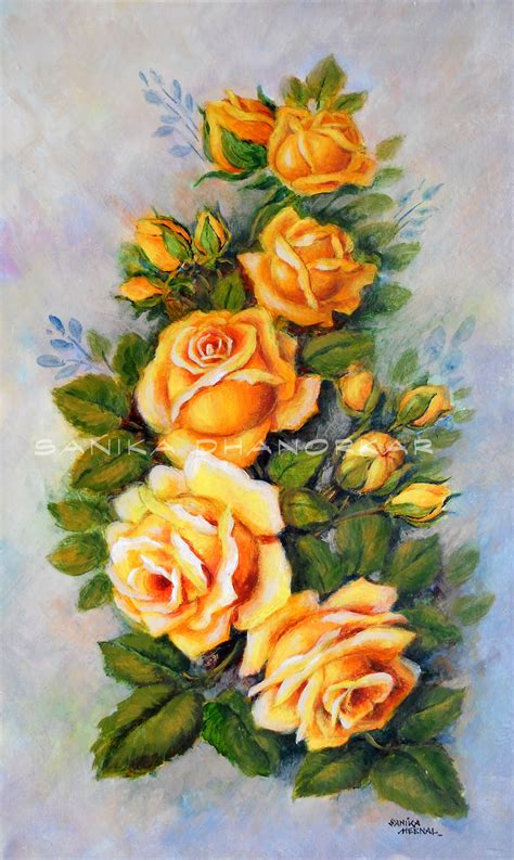 ArtEWorld by Sanika Dhanorkar: 170: Acrylic Painting: Yellow Roses